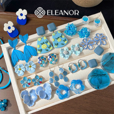 Bông tai nữ chuôi bạc 925 Eleanor Accessories màu xanh đa dạng phụ kiện trang sức khuyên tai 10325