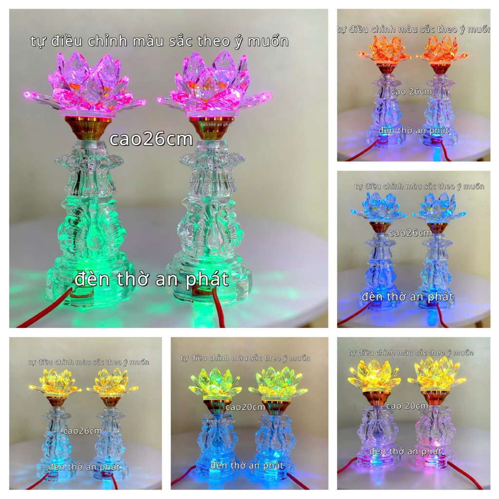 Đèn thờ thủy tinh bông pha lê đổỉ màu cao cấp