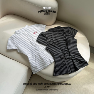 [LIVE] ÁO SƠ MI LINEN LOGO THÊU GIRL FRIEND CÓ DÂY THẮT EO PHÍA SAU KẺ SỌC FFCLUB MIX