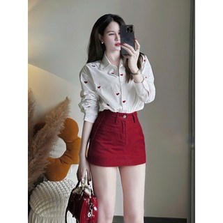 Áo Sơ Mi Trắng Nữ Hình Trái Tim Freesize Form Rộng Chất Cotton Thô Đũi Thoáng 