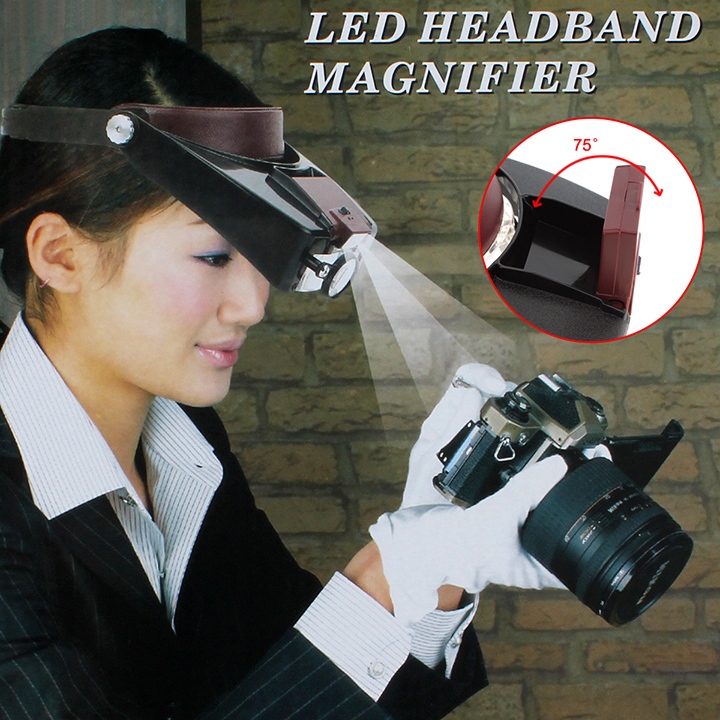 Kính lúp đeo đầu có đèn LED chiếu sáng MG81007-A, độ phóng đại 1.5X-10X, 3 thấu kính linh hoạt