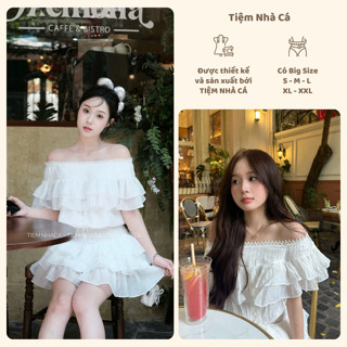 Set váy trắng nữ bánh bèo tiểu thư trễ vai chân váy bí mặc đi tiệc cafe sinh nhật [Florette Set] Tiệm Nhà Cá