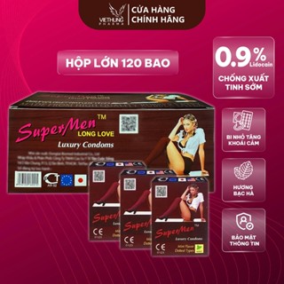 Bao cao su Supermen siêu mỏng có chấm bi nhỏ kéo dài quan hệ, nhiều gel bôi trơn, Hộp 120 cái