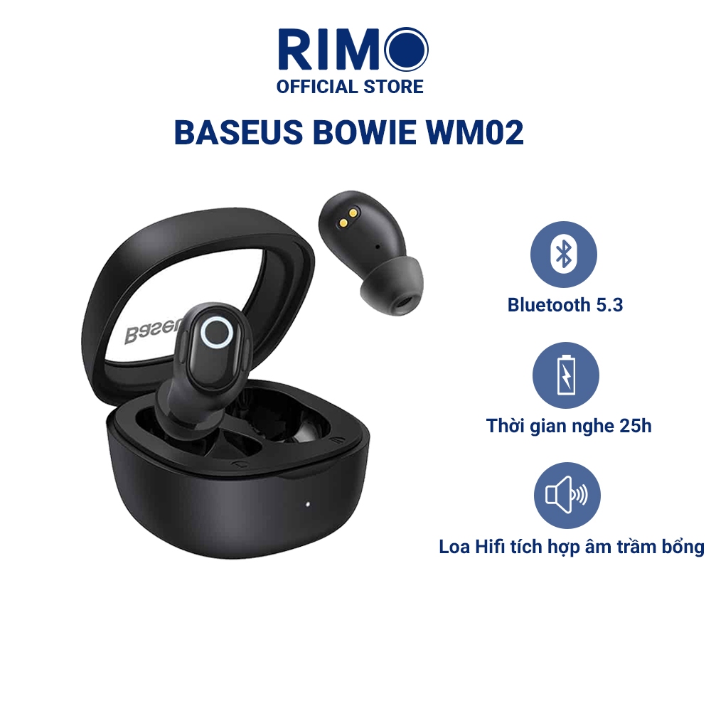 Tai nghe nhét tai không dây Baseus Bowie Wm02  bluetooth 5.3 TWS chống ồn tốt, có App điều khiển | BigBuy360 - bigbuy360.vn