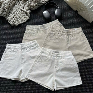  Quần Short Jean Kaki Nữ Túi Trước Kiểu Trắng Be Lưng Cạp Cao Basic 