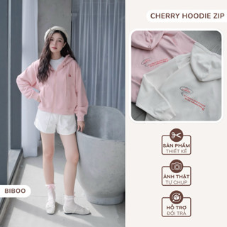  Áo Khoác Hoodie Zip Dáng Lửng Chất Liệu Nỉ Chân Cua Cotton Cao Cấp - Cherry BIBOO 