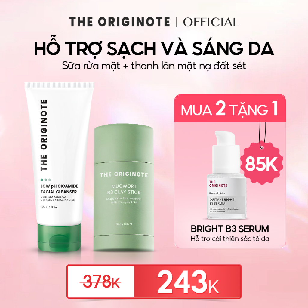 [MUA 2 TẶNG 1] Combo Thanh Lăn Mặt Nạ Đất Sét và Sữa Rửa Mặt Low PH Cicamide The Originote sạch sâu hỗ trợ cải thiện mụn