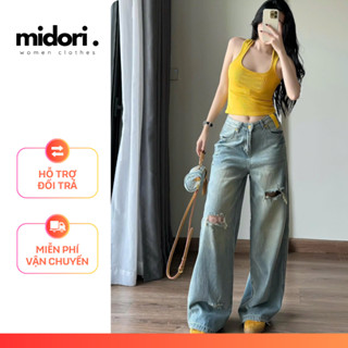Quần jeans bò ống rộng MS32 mix áo ba lỗ cá tính chất jeans mềm mặc mùa hè mát không co giãn