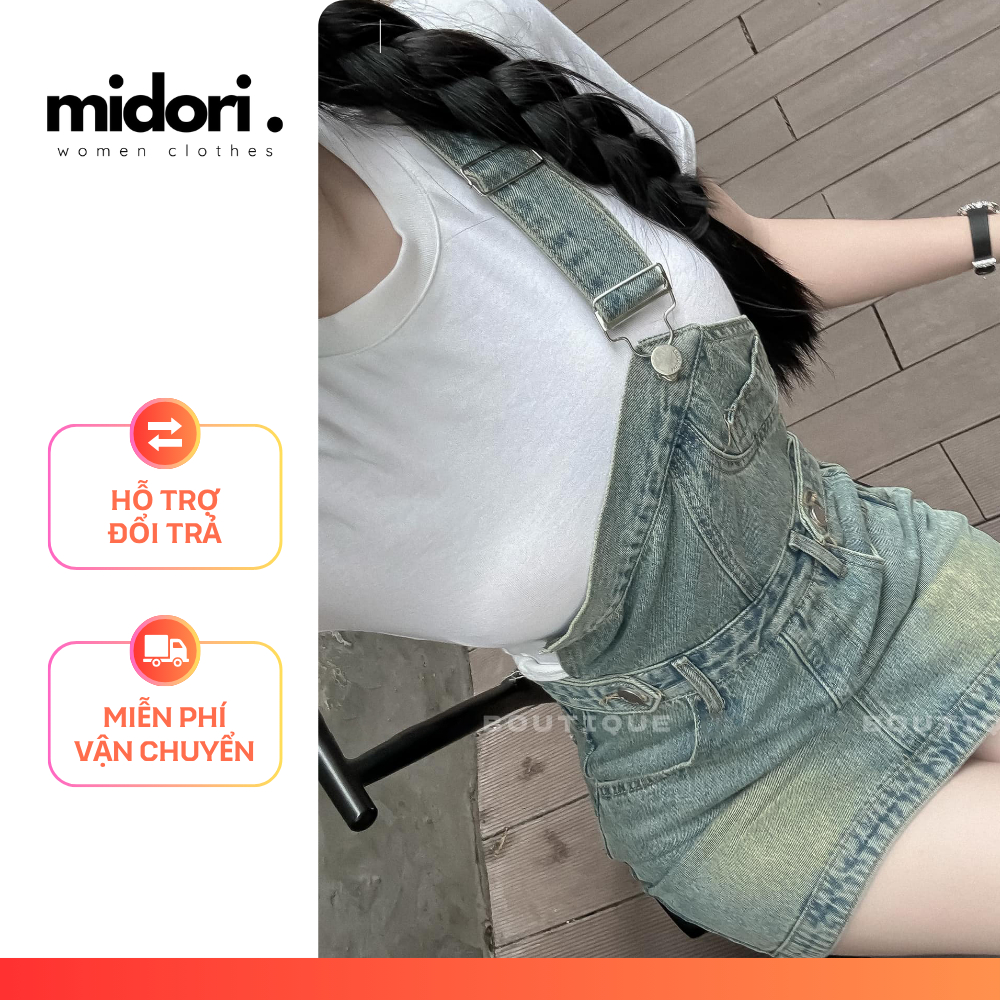 Váy yếm jean nữ ngắn hottrend 2024 MS23, Yếm bò jean dáng ngắn 1 bên cá tính Hàn Quốc