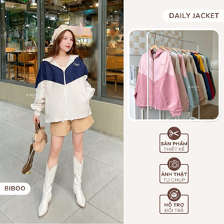 Áo Khoác Dù 2 Lớp Có Nón Phối Màu Áo Gió Form Rộng Năng Động Thể Thao Unisex Chống Nắng - Daily Jacket BIBOO