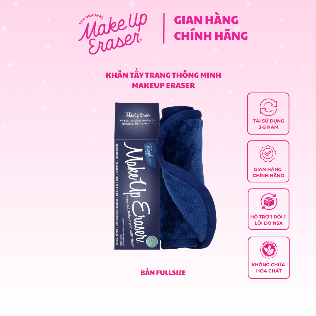 Khăn tẩy trang thông minh chỉ với nước siêu mềm mịn MakeUp Eraser bản Xanh Hoàng Gia Royal Navy