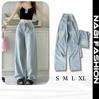 Quần Jean Suông Nữ NABI Fashion - Quần Bò Ống Rộng Thêu Nơ Hồng NB5692 Xinh Xắn , Chất Jean Mềm Mịn Basic Dễ Phối Đồ