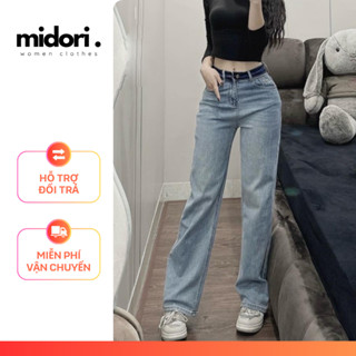 Quần Jean Nữ Ống Rộng Lưng Cao Quần Bò Nữ Ống Suông Hoạ Tiết Thêu Tôn Dáng Midori Shop LD04