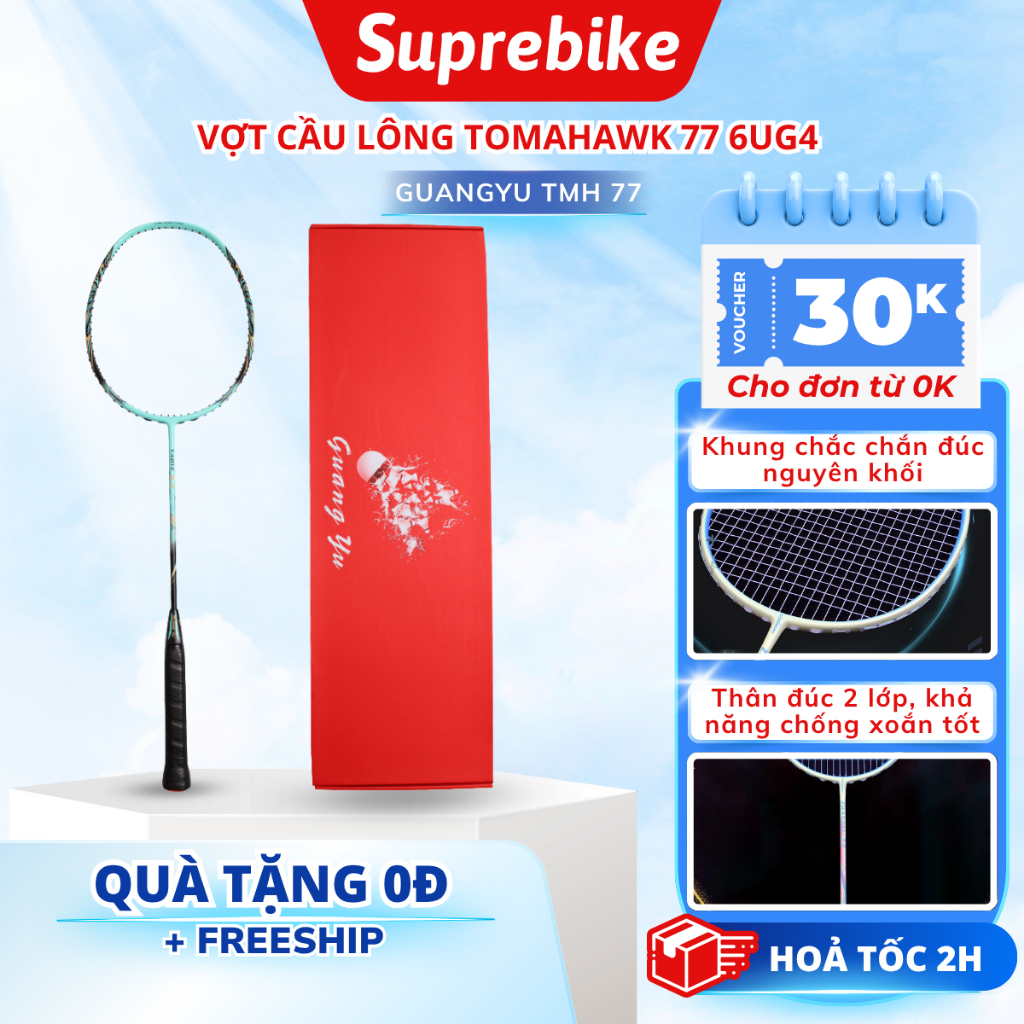 Vợt Cầu Lông Chính Hãng Guang Yu Tomahawk 77 6U G4 Full Carbon Lực Căng 28-30lbs Tặng Hộp Đựng Bao T