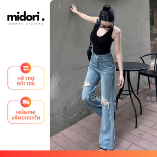 Quần Jean Nữ Ống Loe Ôm Tôn Dáng Quần Bò Nữ Loe Rách Cá Tính Chất Jean Cao Cấp Midori Shop S084 
