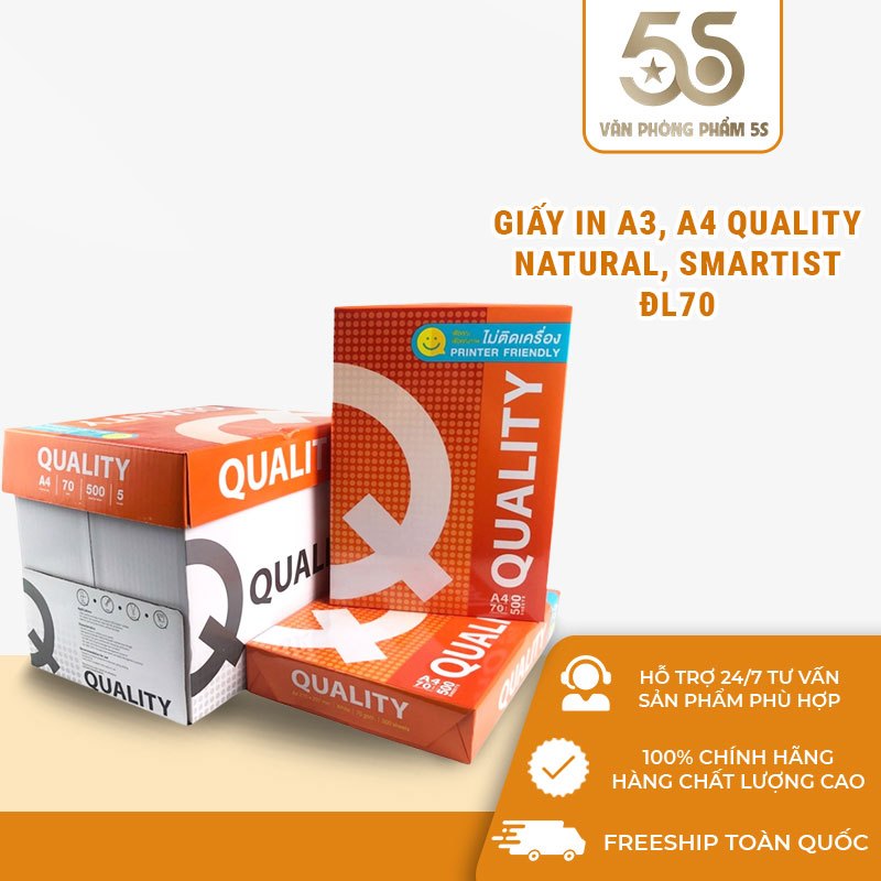 Giấy In A3, A4 Quality, Natural, Smartist ĐL70 – Giấy Photocopy Chất Lượng Cao, Độ Trắng Cao (1 Thùn