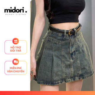  Chân Váy Jean Xếp Ly Ngắn Màu Trend Retro Basic Có Lót Quần Dễ Phối Đồ Midori Shop CN02 