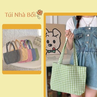  Túi Tote Caro Nhiều Màu Siêu Xinh – Túi Vải Canvas Form Rộng Đi Học Đi Chơi Đi Biển – Túi Nhà Bối T23 