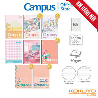 Vở campus hồng NHIỀU MẪU [Miền Bắc] kẻ ngang Khổ B5 gáy keo mở phẳng 80/120/200tr vở ghi chép chính hãng