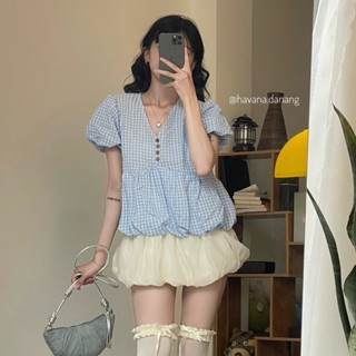 (PB.HAVANA) - CÓ BIGSIZE Áo kiểu COYA babydoll cổ tim phối cúc cài AO593