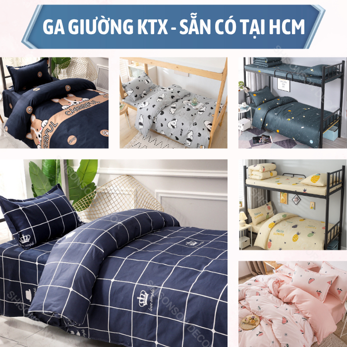 Combo ga giường ký túc xá sinh viên, giường tầng, giường đơn 3 món (ga giường + vỏ nằm+ vỏ ôm)