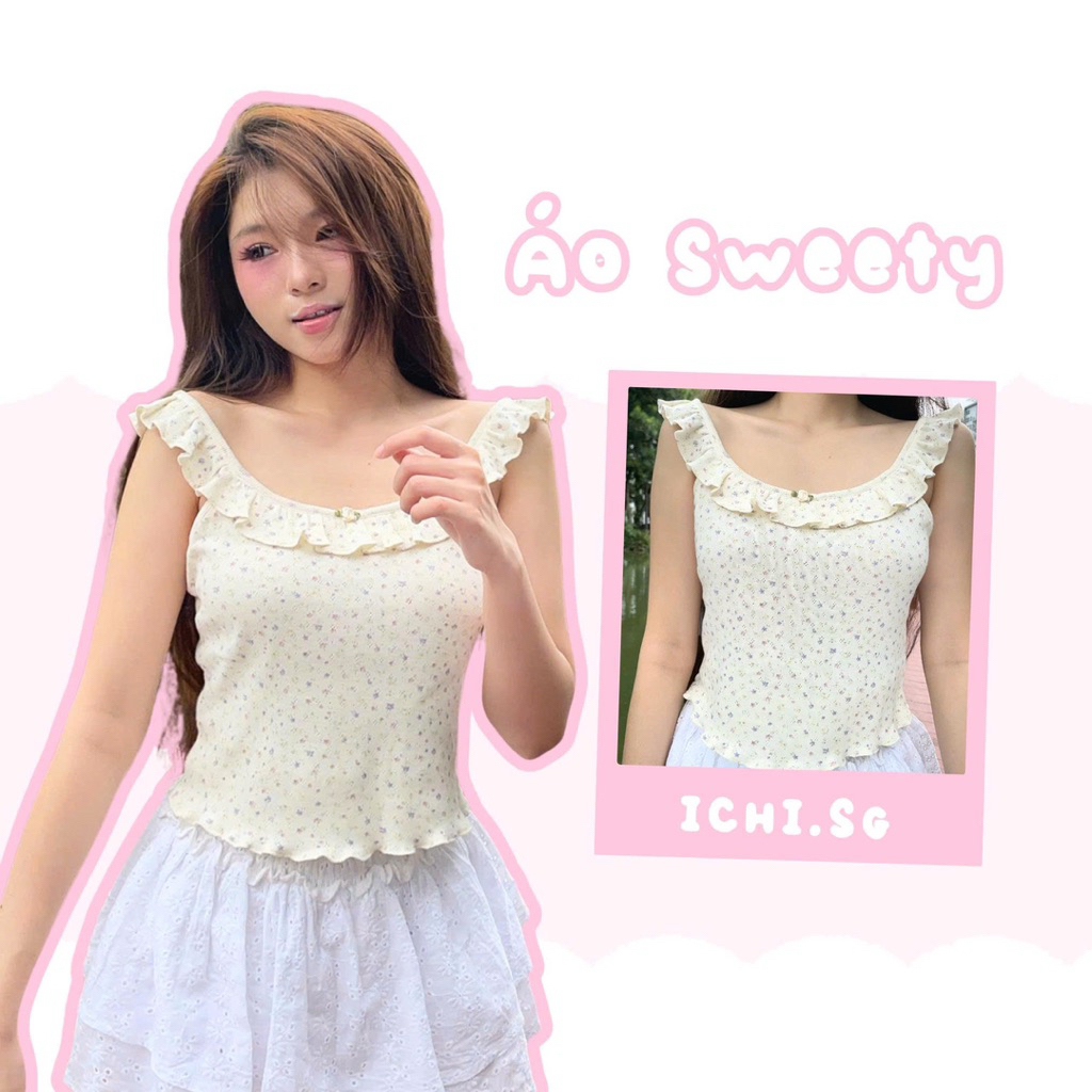 Sweety top - áo thun hoa nhí cổ bèo - ICHI.SG