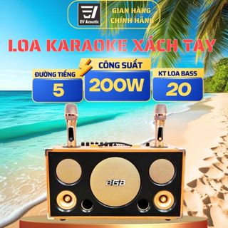 Loa kéo xách tay karaoke BG-209 – Công suất 200W – 2 micro kim loại – Bass 20 – Thùng gỗ cao cấp