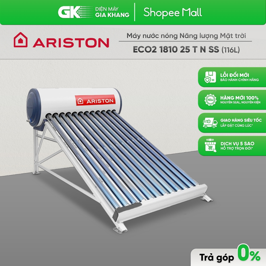 ECO2 1810 25 T N SS - Máy Nước Nóng Năng Lượng Mặt Trời Ariston 116 Lít [Freeship HCM]