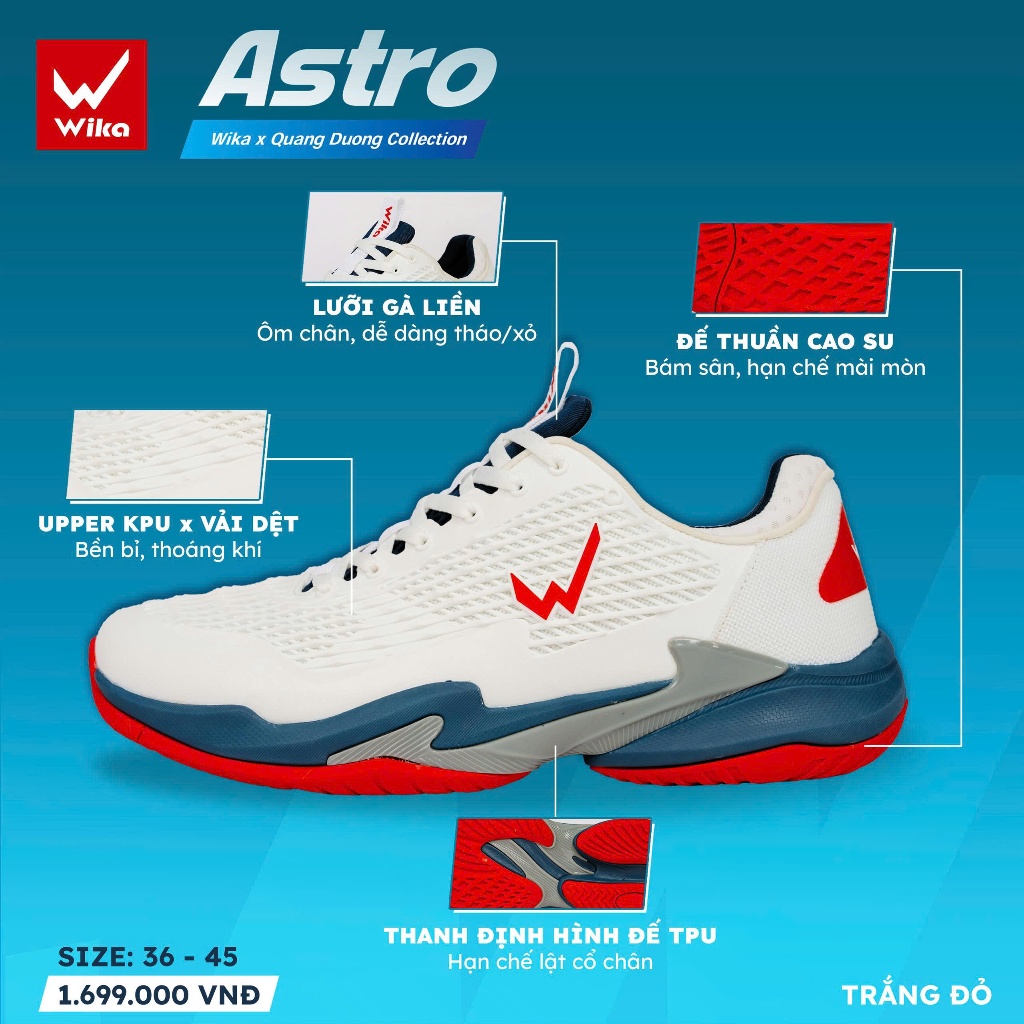 Giày Thể Thao Pickleball Wika ASTRO Chính Hãng, Đệm Wi-Cloud Siêu Nhẹ, Êm Ái Đột Phá cho Giải Đấu