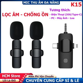  Micro Thu Âm K15 3in1 Không Dây Đa Năng – Livestream Ghi Âm Lọc Gió Chống Ồn 