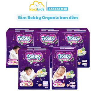  Tã Bỉm Quần Cao Cấp Bobby Organic Ban Đêm Sleepwell Dịu Nhẹ Khô Thoáng Bé Ngủ Ngon Đủ Size M32 L28 XL26 XXL24 XXXL22 