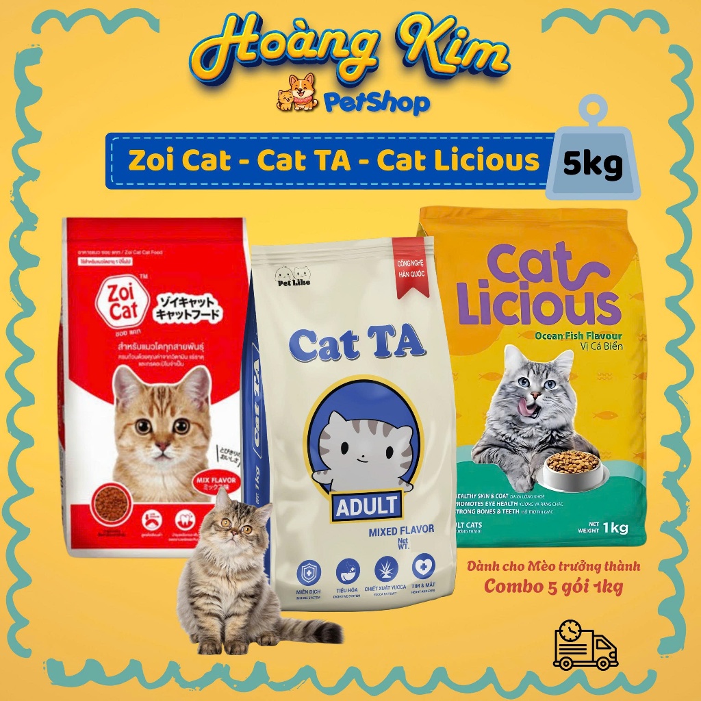 Thức ăn hạt cho mèo ( Combo 5kg ) Zoi Cat - Cat TA - Cat Licious dành cho mọi loại mèo trưởng thành