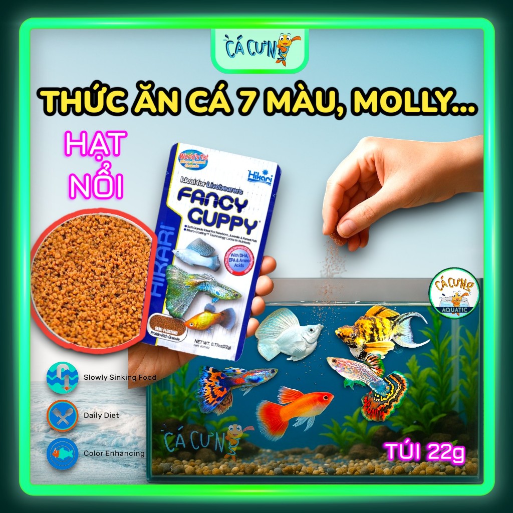 Thức ăn cho cá 7 màu HIKARI FANCY GUPPY 22g - Cám 7 màu, cám cá molly, cá tropical cao cấp (CTY)