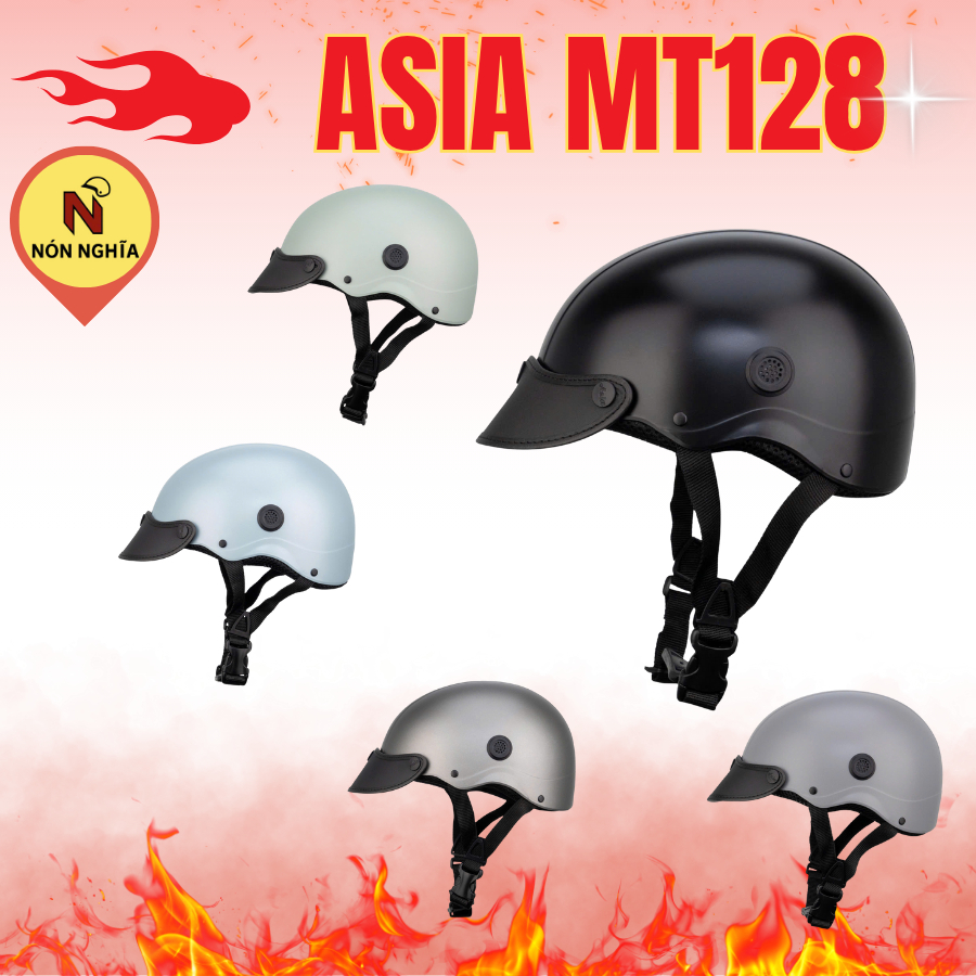 Mũ Bảo Hiểm Lưỡi Trai Asia MT-128B Hợp Nam Nữ, Nón Bảo Hiểm Nửa Đầu Chính Hãng Asia BH 12 Tháng
