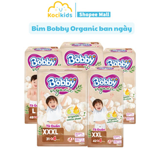  Tã Bỉm Quần Bobby Organic Ban Ngày Cotton Hữu Cơ Thoáng Khí Chống Tràn - Đủ Size M58 L52 XL50 XXL46 XXXL35 