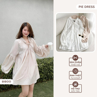  Đầm Babydoll Form Rộng Cổ Viền Bèo Tay Dài Phồng Pie Dress - BIBOO 