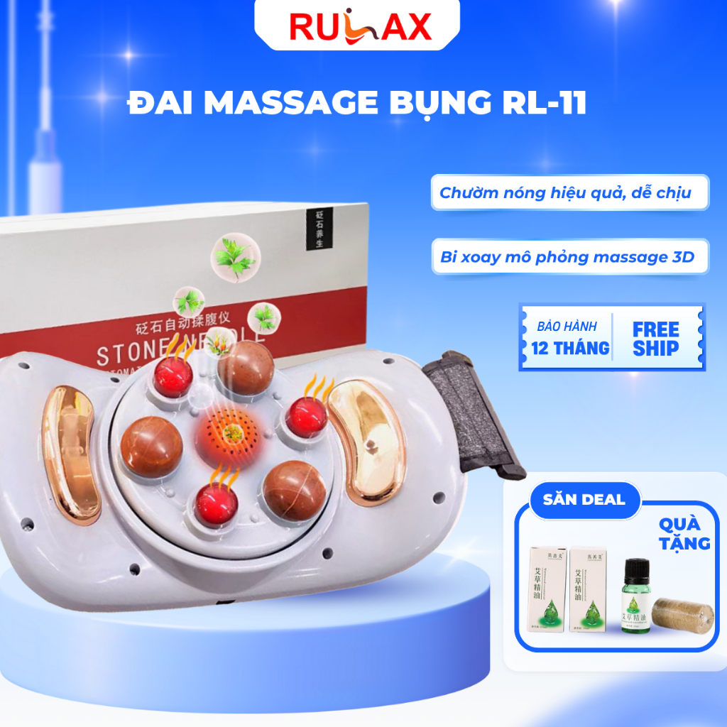 Đai Massage Bụng RULAX, Hỗ Trợ Giảm Đau Nhức, Bi Đá Kết Hợp Hồng Ngoại, Giảm Đau Bụng Cho Người Viêm Đại Tràng, Táo Bón