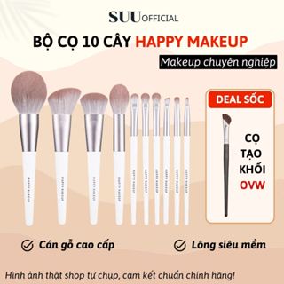 Bộ Cọ Trang Điểm HAPPY MAKEUP 10 Cây Cao Cấp Bằng Lông Tự Nhiên Siêu Mềm Mại Make Up Cá Nhân Chuyên Nghiệp