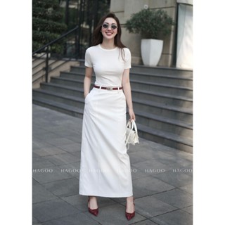 Chân váy kaki dáng dài công sở thiết kế HAGOO trẻ trung 3 màu Đen / Trắng/ Nâu be thanh lịch [CV941]