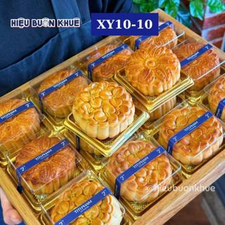 50 Hộp Nhựa Đựng Bánh Trung Thu 150g - 200g, Donut, Bông Lan, Bánh Ngọt - Đế Đen/ Vàng [XY95-95 hoặc XY10-10]