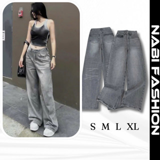  Quần Jean Suông Nữ -Quần Jean Ống Rộng Trơn Màu Xám Bạc Hottrend NABI Fashion Chất Jean Mềm From Lên Chuẩn Đẹp Lưng Cao 