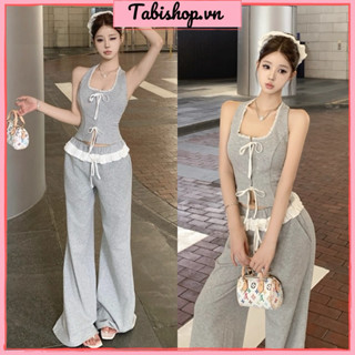 Set áo yếm cột nơ ngực phối quần dài ống rộng lưng bèo TABISHOP Set đồ nữ sang chảnh tôn dáng(181)