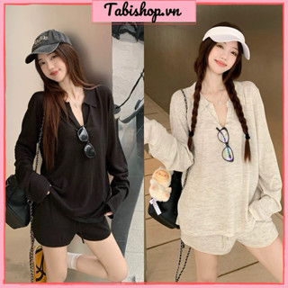 Set đồ bộ nữ áo polo form rộng kèm quần đùi ngắn TABISHOP Set đồ bộ nữ basic dễ mặc không kén dáng(177)