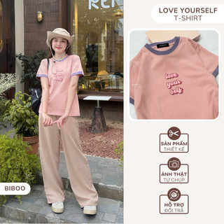 Áo Thun Cổ Tròn Tay Ngắn In Chữ Chất Liệu Cotton - Love Yourself BIBOO