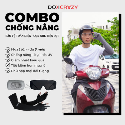Combo Đi Đường Chống Nắng, Thể Thao Cho Người Đi Xe Máy, Xe Đạp Tiện Lợi, Xịn Xò, Bảo Vệ Tối Đa