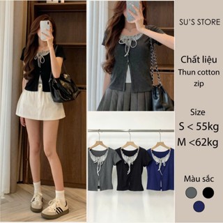Áo Thun Nữ Cổ Phối Bèo Tăm Nơ Buộc Susstore A3058 Thời Trang Nữ