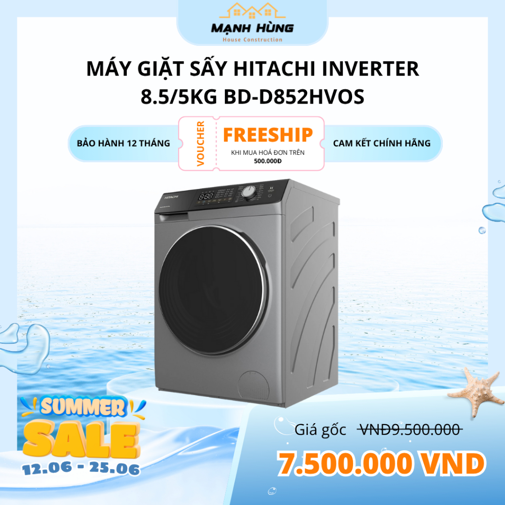 Máy giặt sấy Hitachi Inverter 8.5/5kg BD-D852HVOS - Bảo Hành Chính Hãng