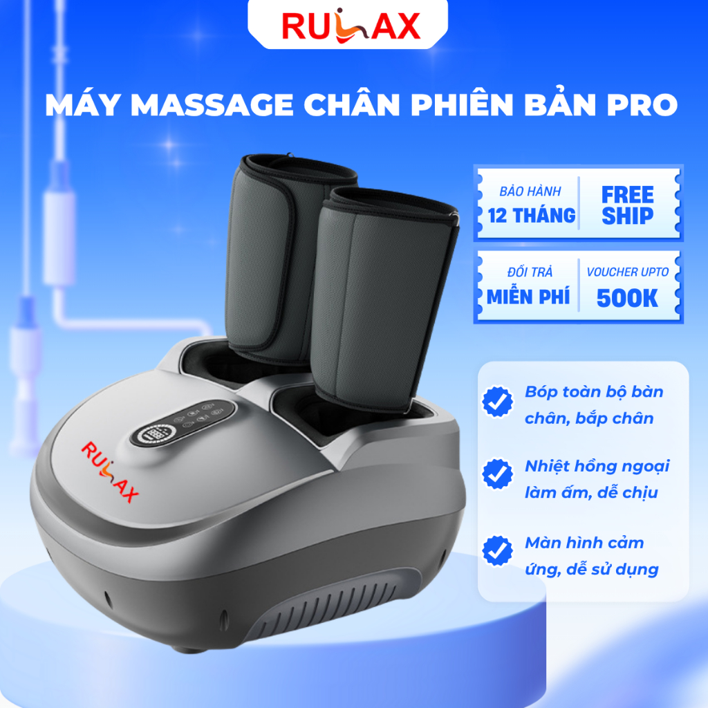 Máy Massage Chân Rulax Phiên Bản Pro Nâng Cấp Có Túi Khí, Massage Bi Xoay Nhiệt Hồng Ngoại 4D
