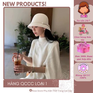  RS020 Mũ dạ ép lông cừu vành nhỏ TRẮNG KEM- Mũ bucket dạ ép phong cách Hepburn 