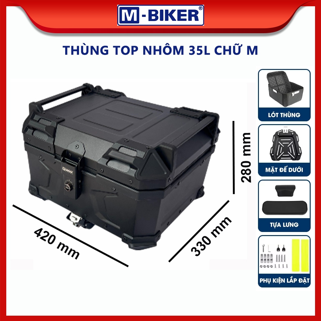 Thùng Nhôm 35L, Thùng Top Nhôm gắn sau xe máy, xe motor dung tích 35L | M-Biker